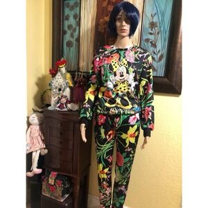Halloween Women Minnie Black Floral Sweatshirt And Pants Set New